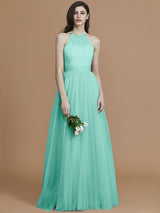 Charming Halter Sleeveless Ruffles Tulle Bridesmaid Dresses-Ballbella