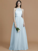 Charming Halter Sleeveless Ruffles Tulle Bridesmaid Dresses-Ballbella