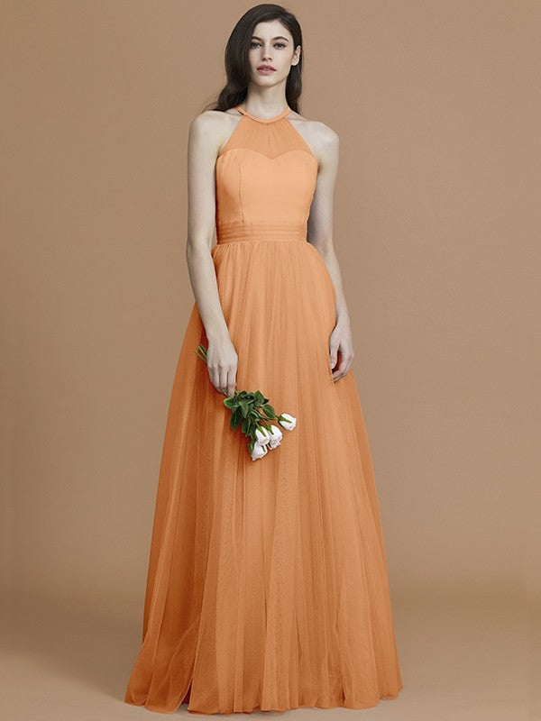 Charming Halter Sleeveless Ruffles Tulle Bridesmaid Dresses-Ballbella