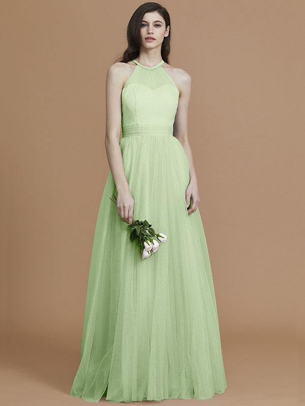 Charming Halter Sleeveless Ruffles Tulle Bridesmaid Dresses-Ballbella