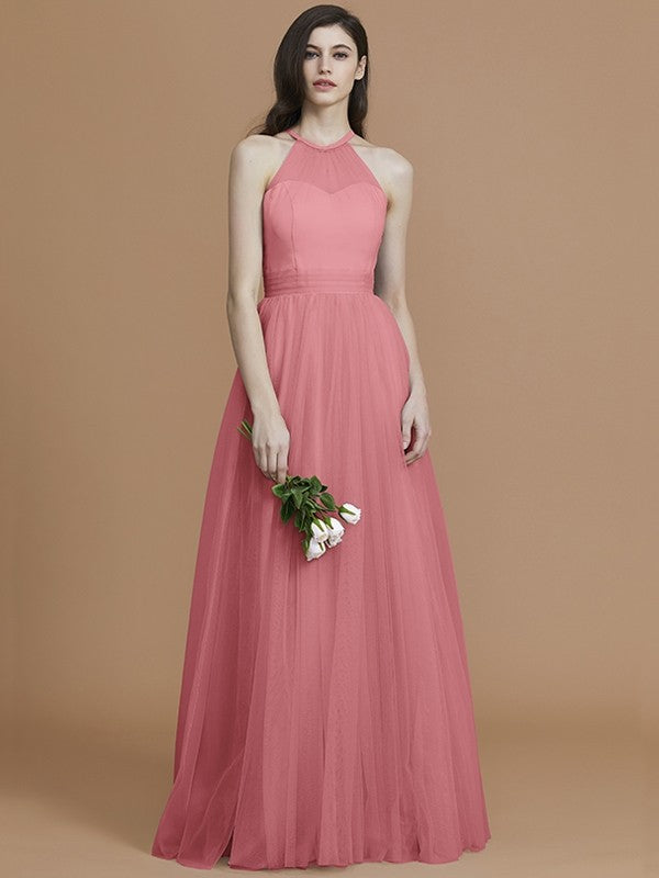 Charming Halter Sleeveless Ruffles Tulle Bridesmaid Dresses-Ballbella