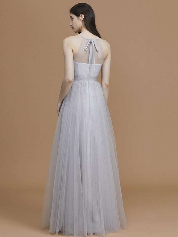 Charming Halter Sleeveless Ruffles Tulle Bridesmaid Dresses-Ballbella