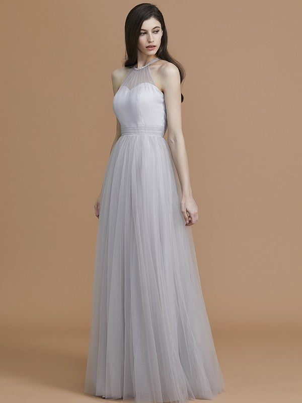 Charming Halter Sleeveless Ruffles Tulle Bridesmaid Dresses-Ballbella