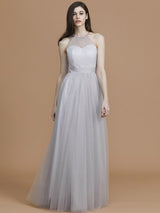 Charming Halter Sleeveless Ruffles Tulle Bridesmaid Dresses-Ballbella