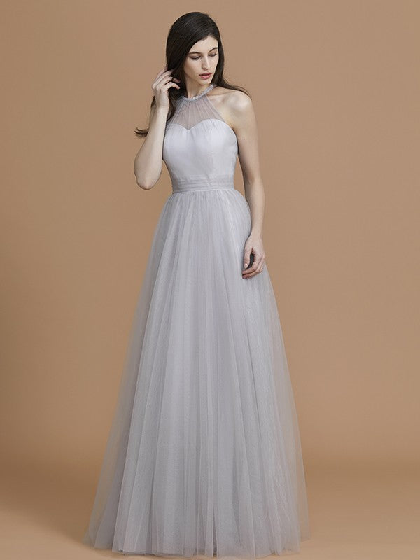 Charming Halter Sleeveless Ruffles Tulle Bridesmaid Dresses-Ballbella