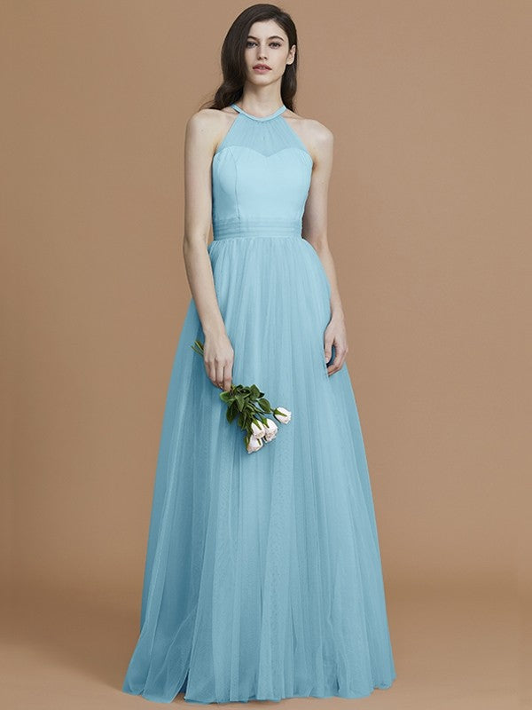 Charming Halter Sleeveless Ruffles Tulle Bridesmaid Dresses-Ballbella