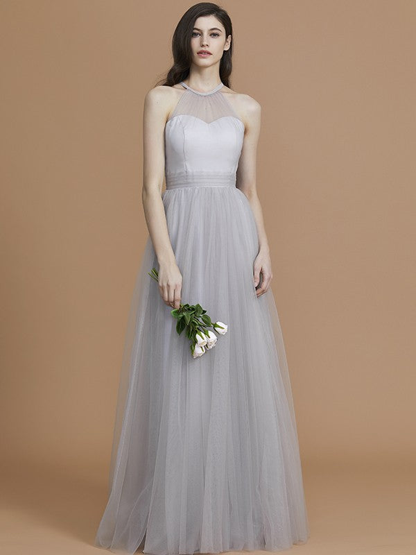 Charming Halter Sleeveless Ruffles Tulle Bridesmaid Dresses-Ballbella