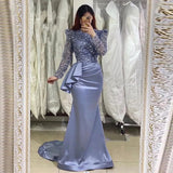 Charming Lavender Long Mermaid High Neck Beading Prom Dresses With Long Sleeves-Ballbella