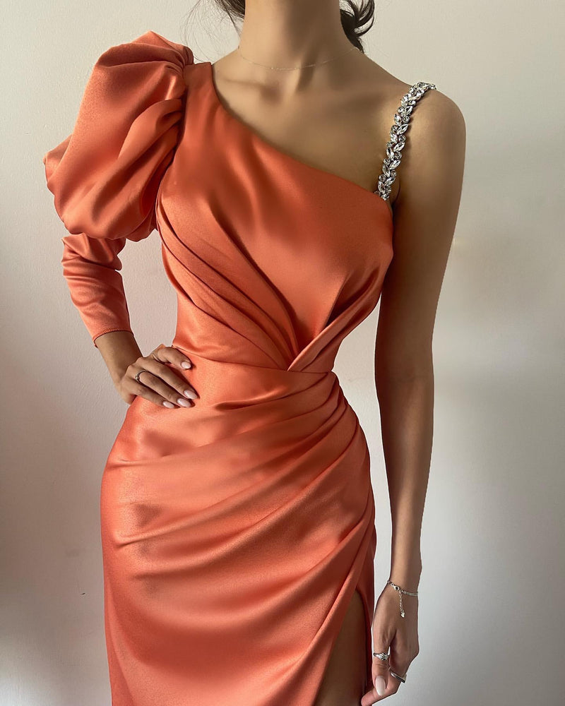 Charming Long Front Split Long Prom Dresses With Long Sleeve-Ballbella