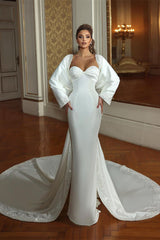 Charming Long Mermaid Sweetheart Long Sleeves Beading Wedding Dress With Train-Ballbella