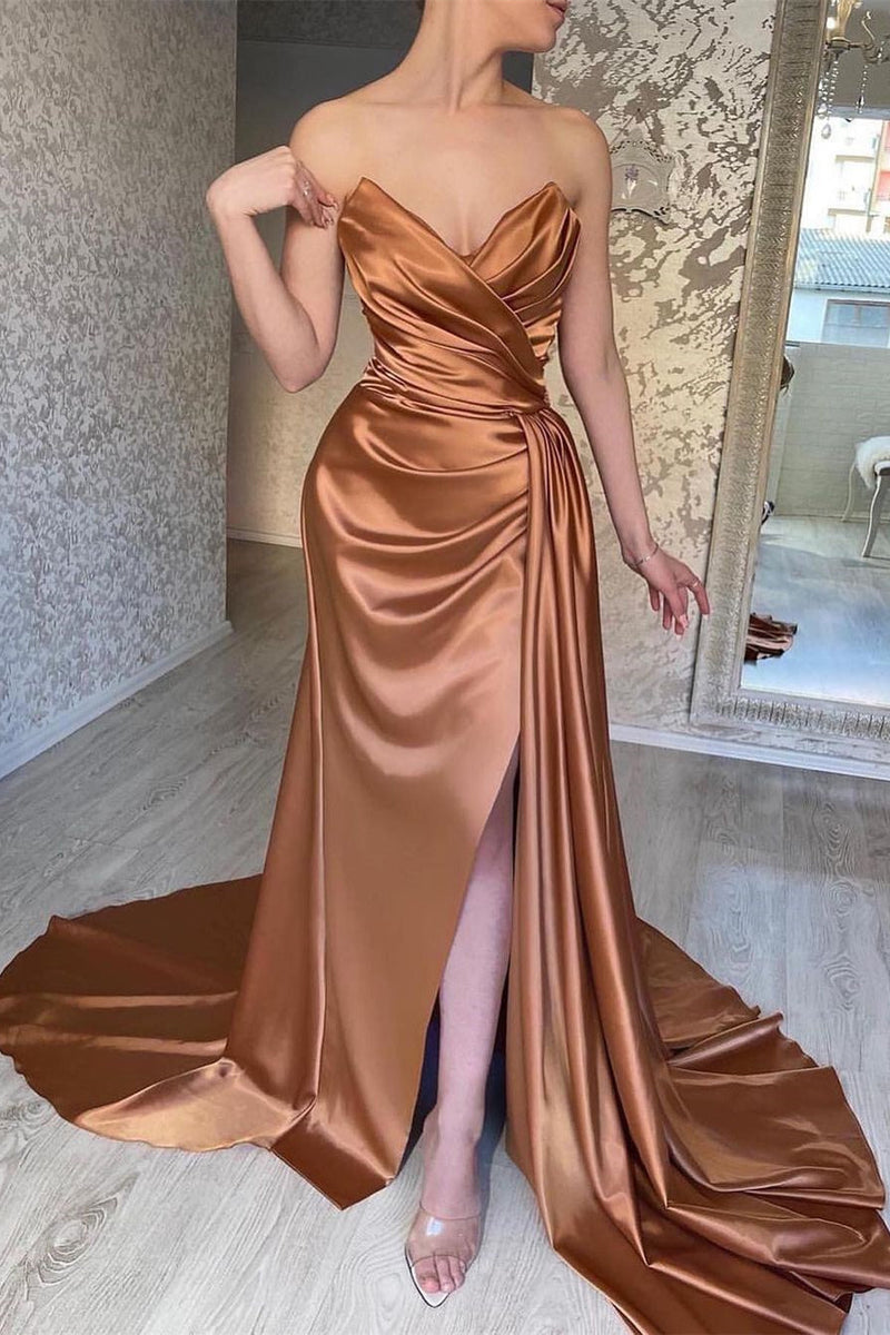 Charming Long Sleeveless Chic Prom Dresses Long Slit Online-Ballbella