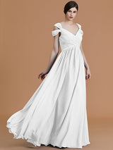 Charming Off-the-Shoulder Sleeveless Ruched Chiffon Bridesmaid Dresses-Ballbella