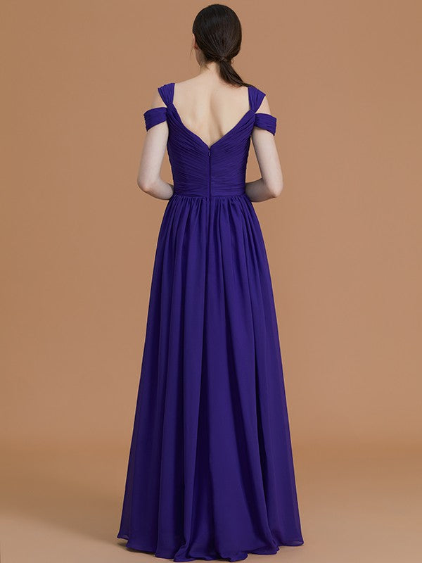 Charming Off-the-Shoulder Sleeveless Ruched Chiffon Bridesmaid Dresses-Ballbella