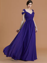 Charming Off-the-Shoulder Sleeveless Ruched Chiffon Bridesmaid Dresses-Ballbella