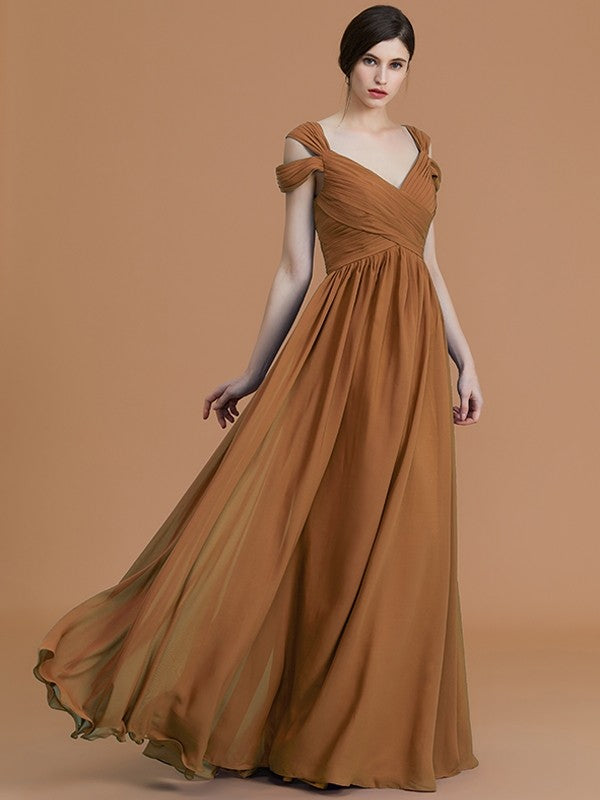 A-Line Charming Off-the-Shoulder Sleeveless Ruched Chiffon Bridesmaid Dresses