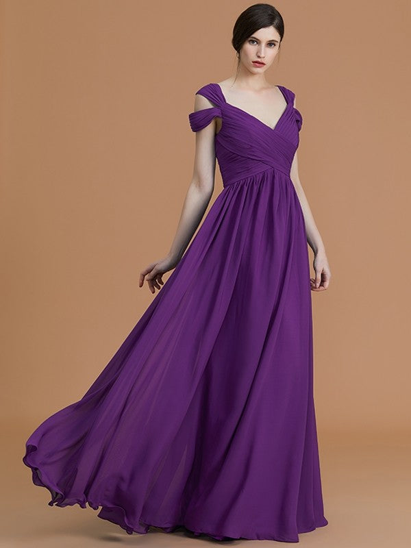 A-Line Charming Off-the-Shoulder Sleeveless Ruched Chiffon Bridesmaid Dresses