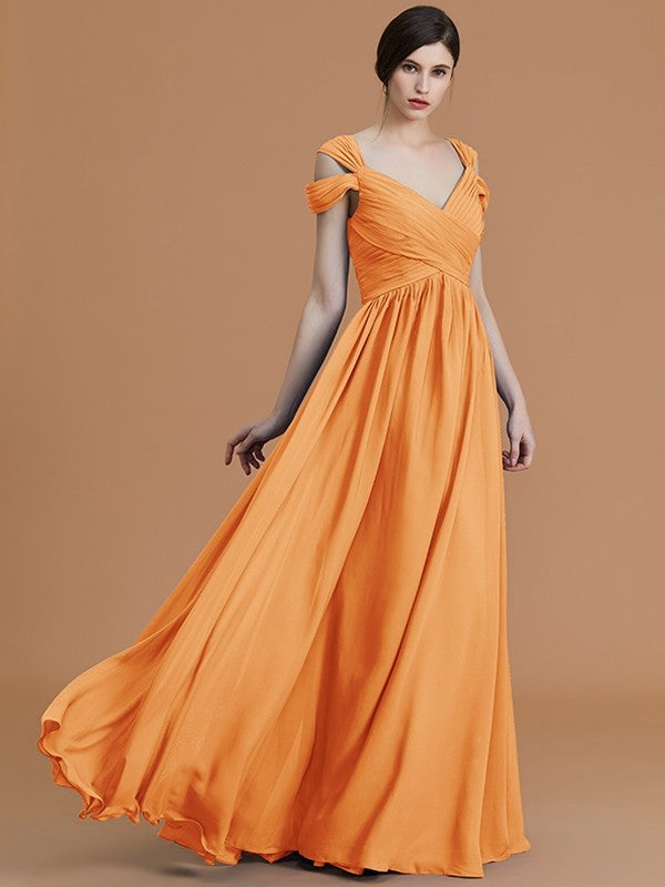 A-Line Charming Off-the-Shoulder Sleeveless Ruched Chiffon Bridesmaid Dresses