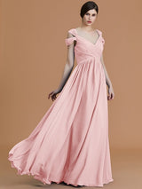 A-Line Charming Off-the-Shoulder Sleeveless Ruched Chiffon Bridesmaid Dresses