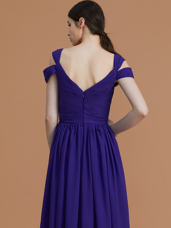 A-Line Charming Off-the-Shoulder Sleeveless Ruched Chiffon Bridesmaid Dresses