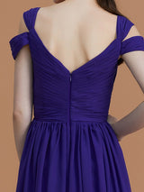 A-Line Charming Off-the-Shoulder Sleeveless Ruched Chiffon Bridesmaid Dresses