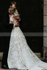 Charming Off the ShoulderFloral Lace Bridal Gown Princess White Aline Wedding Dress-Ballbella