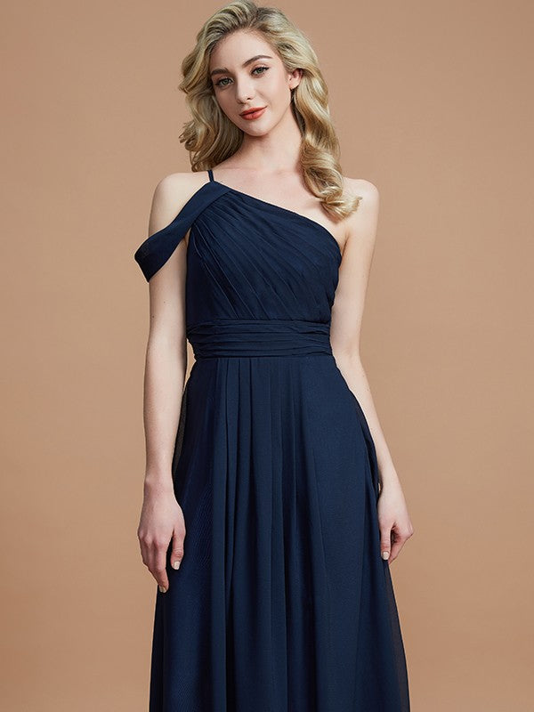 Charming One Shoulder Chiffon Sleeveless Bridesmaid Dresses-Ballbella