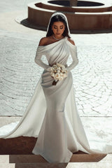 Charming One Shoulder Long Sleeves Mermaid Wedding Dress With Ruffles Long-Ballbella