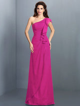 Charming One Shoulder Pleats Sleeveless Long Chiffon Bridesmaid Dresses-Ballbella