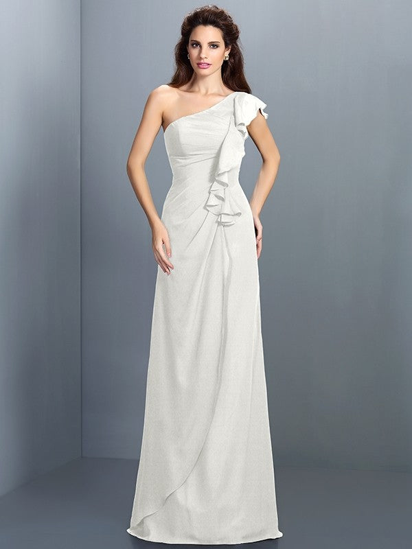 Charming One Shoulder Pleats Sleeveless Long Chiffon Bridesmaid Dresses-Ballbella