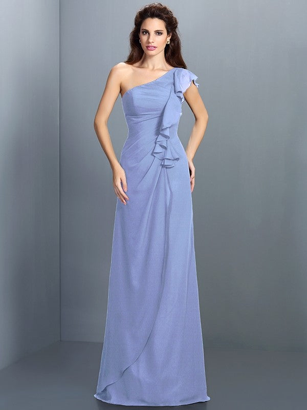 Charming One Shoulder Pleats Sleeveless Long Chiffon Bridesmaid Dresses-Ballbella