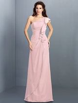 Charming One Shoulder Pleats Sleeveless Long Chiffon Bridesmaid Dresses-Ballbella