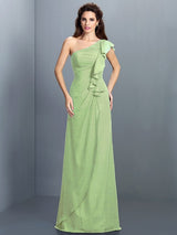 Charming One Shoulder Pleats Sleeveless Long Chiffon Bridesmaid Dresses-Ballbella