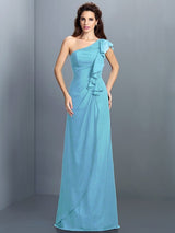 Charming One Shoulder Pleats Sleeveless Long Chiffon Bridesmaid Dresses-Ballbella