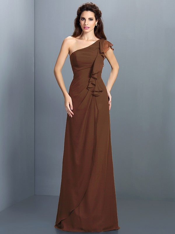 Charming One Shoulder Pleats Sleeveless Long Chiffon Bridesmaid Dresses-Ballbella