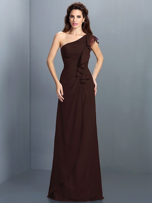 Charming One Shoulder Pleats Sleeveless Long Chiffon Bridesmaid Dresses-Ballbella