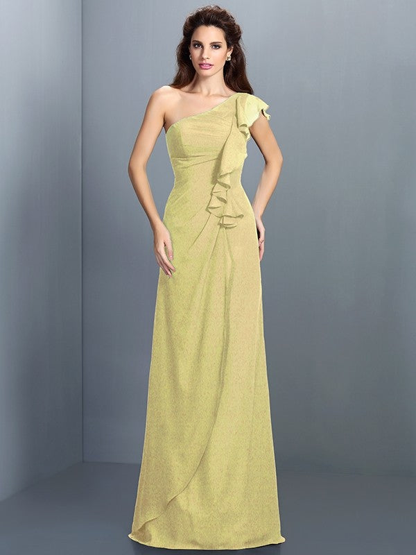 Charming One Shoulder Pleats Sleeveless Long Chiffon Bridesmaid Dresses-Ballbella