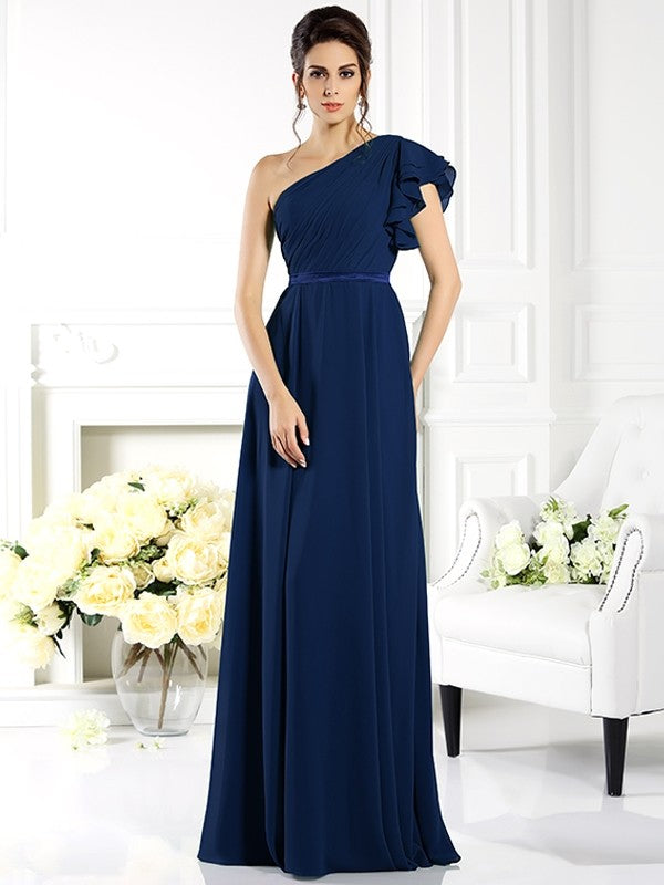 Charming One Shoulder Ruffles Sleeveless Long Chiffon Bridesmaid Dress –  Ballbella