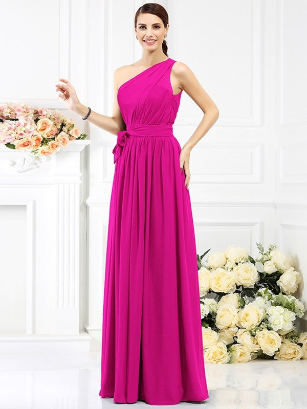 Charming One Shoulder Sash/Ribbon/Belt Sleeveless Long Chiffon