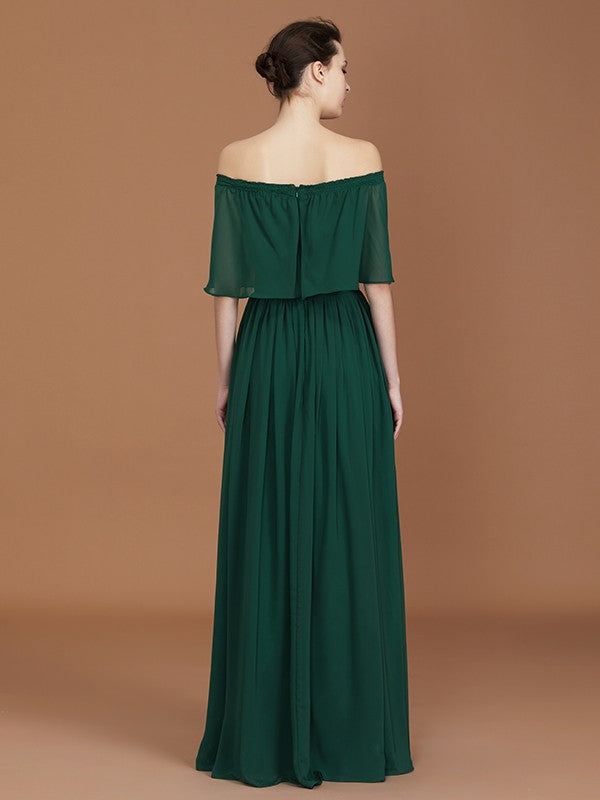 A-Line Charming Pleats Off-the-Shoulder Chiffon Bridesmaid Dress