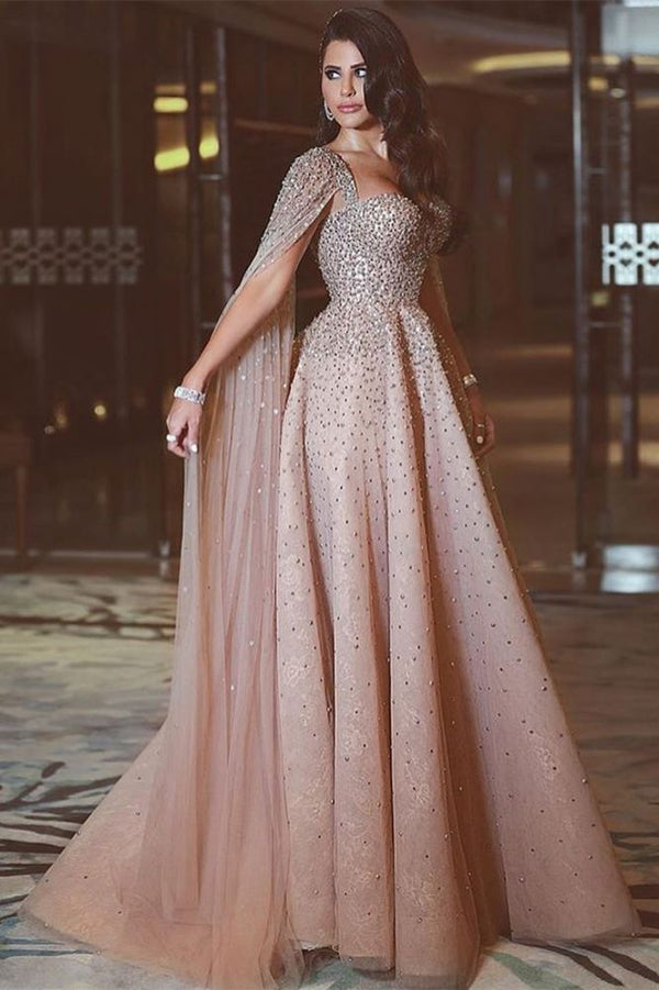 Charming Sequin Long Crystals Long Tulle Prom Dresses-Ballbella