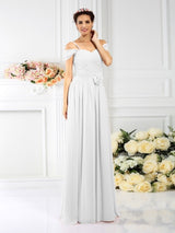 A-Line Charming Spaghetti Straps Pleats Sleeveless Long Chiffon Bridesmaid Dresses