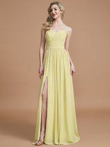 A-Line Charming Spaghetti Straps Sleeveless Ruched Chiffon Bridesmaid Dresses