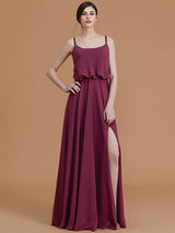 A-Line Charming Spaghetti Straps Sleeveless Ruffles Chiffon Bridesmaid Dresses