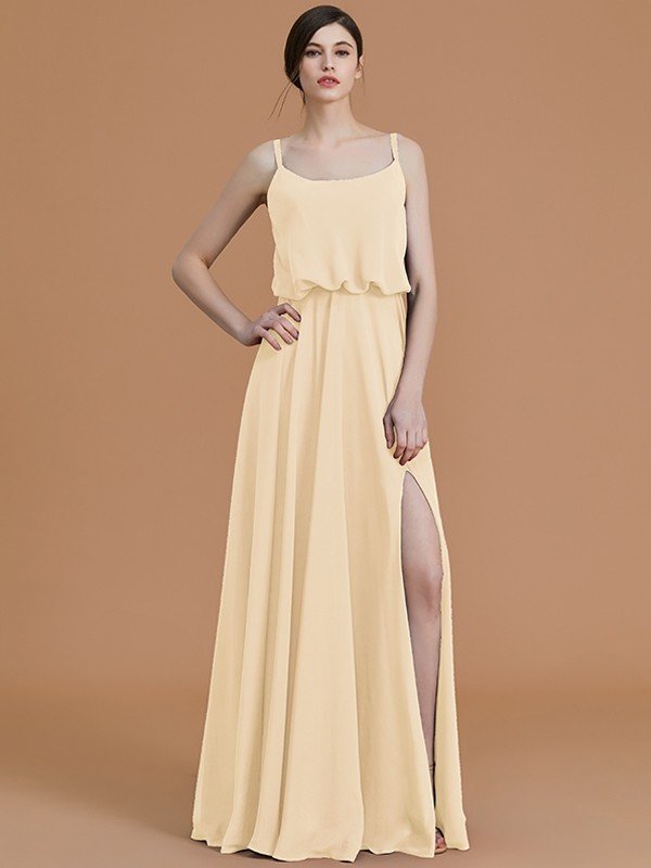 A-Line Charming Spaghetti Straps Sleeveless Ruffles Chiffon Bridesmaid Dresses