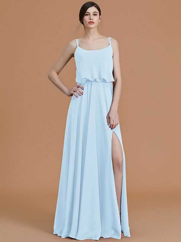 A-Line Charming Spaghetti Straps Sleeveless Ruffles Chiffon Bridesmaid Dresses