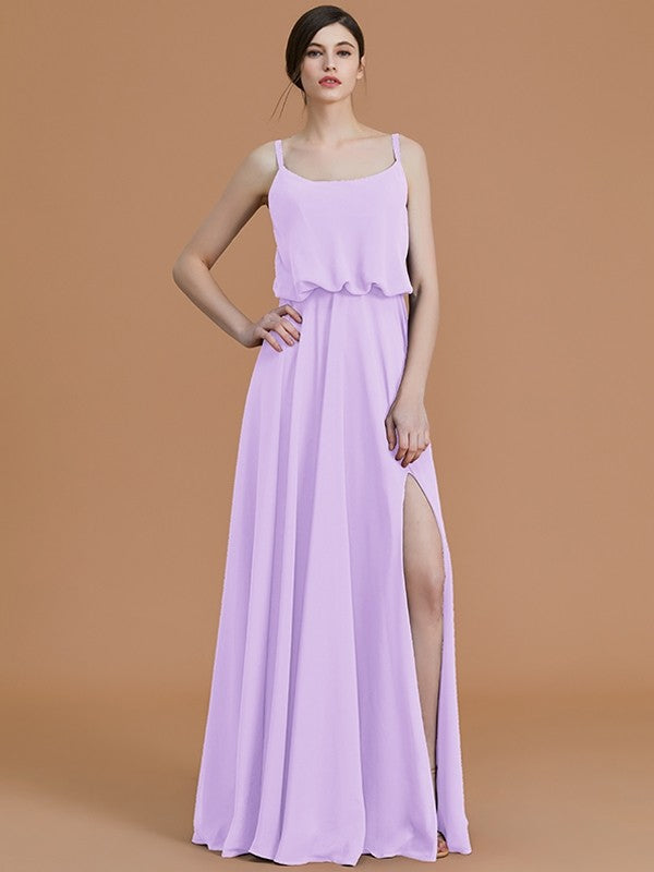 A-Line Charming Spaghetti Straps Sleeveless Ruffles Chiffon Bridesmaid Dresses