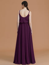 A-Line Charming Spaghetti Straps Sleeveless Ruffles Chiffon Bridesmaid Dresses