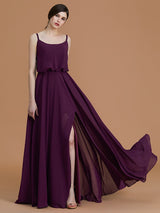 A-Line Charming Spaghetti Straps Sleeveless Ruffles Chiffon Bridesmaid Dresses