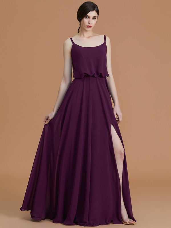 A-Line Charming Spaghetti Straps Sleeveless Ruffles Chiffon Bridesmaid Dresses