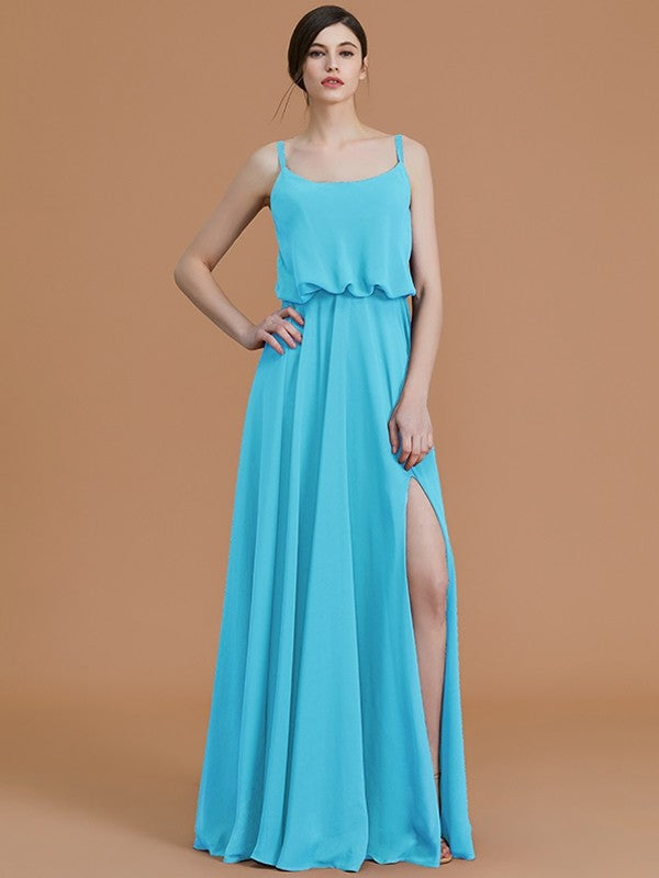 A-Line Charming Spaghetti Straps Sleeveless Ruffles Chiffon Bridesmaid Dresses